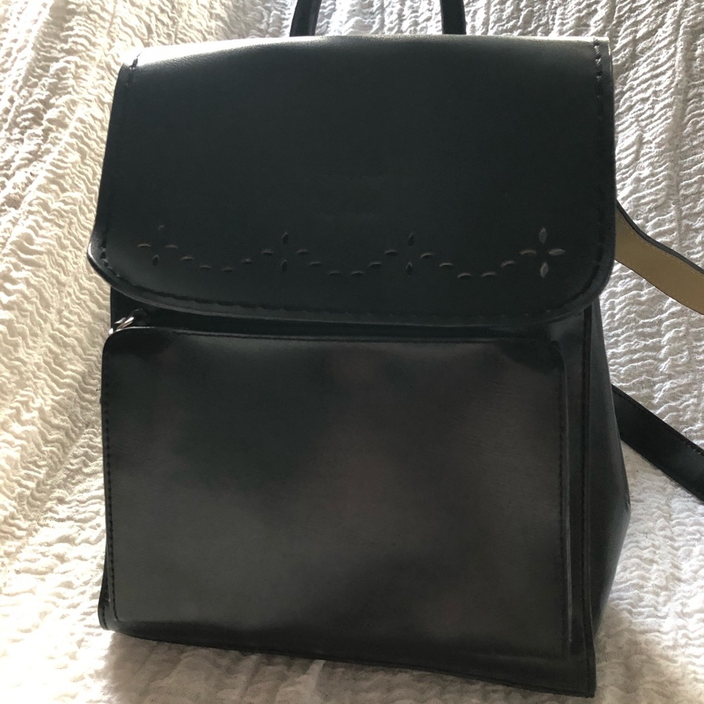 Vintage black vegan leather backpack